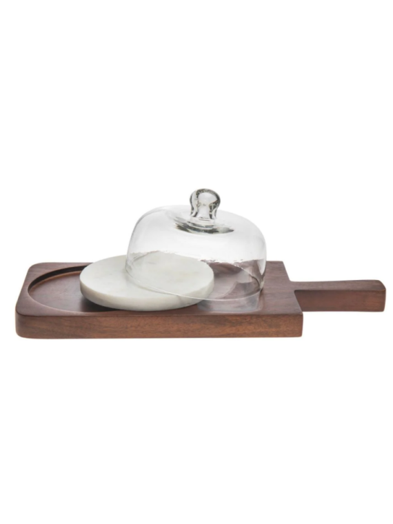 Wood & Marble Cloche Board