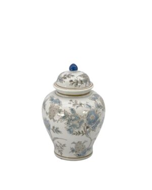 White & Blue Floral Ceramic Vase 9"
