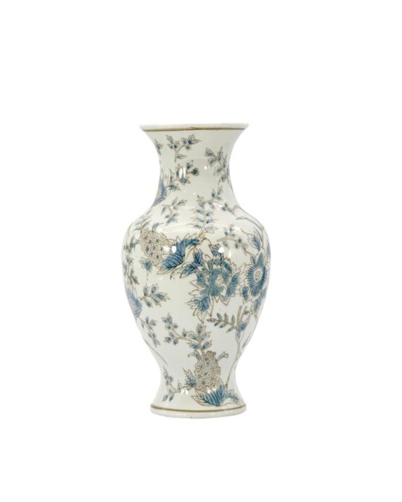 White & Blue Floral Cermaic Vase 14"