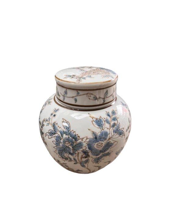White & Blue Ceramic Vase 10"